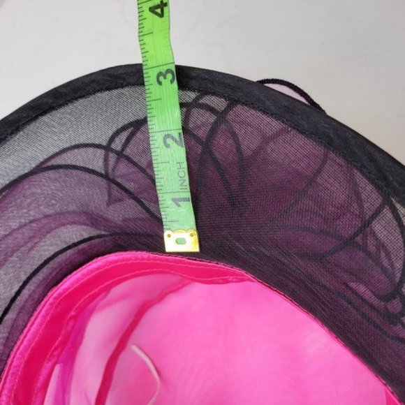 Pink and Black Ruffles Organza Packable Adjustable Dress Hat - Picture 14 of 16